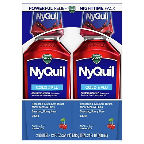 Vicks NyQuil Cold & Flu Medicine Nighttime Relief Liquid Cherry - 2-12 Fl. Oz.