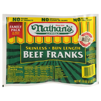 Nathan's Famous Skinless All Beef Bun Length Hot Dogs - 14 Count - 1.75 lb - Image 3