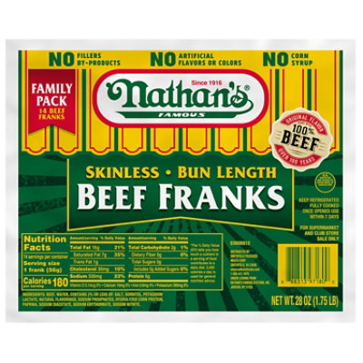 Nathan's Famous Skinless All Beef Bun Length Hot Dogs - 14 Count - 1.75 lb - Image 2