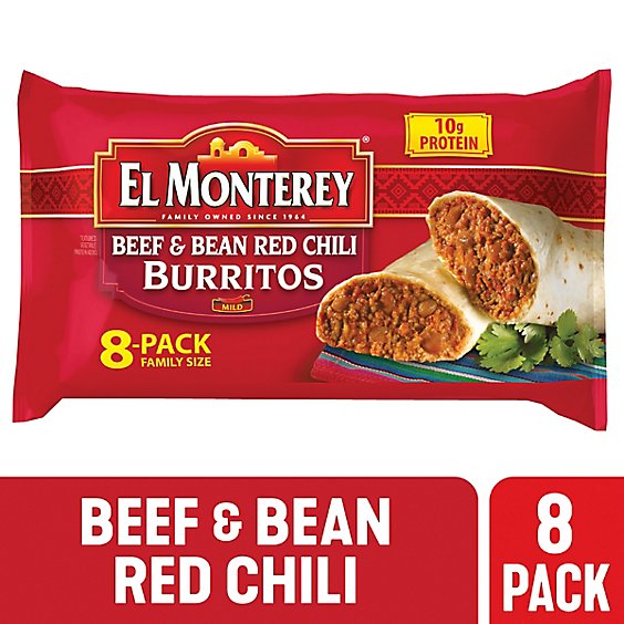El Monterey Beef & Bean Red Chili Burritos Family Size 8 Count - 32 Oz
