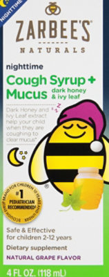 Zarbee's Naturals Childrens Grape Flavor Nighttime Cough Syrup + Mucus - 4 Fl. Oz. - Image 2