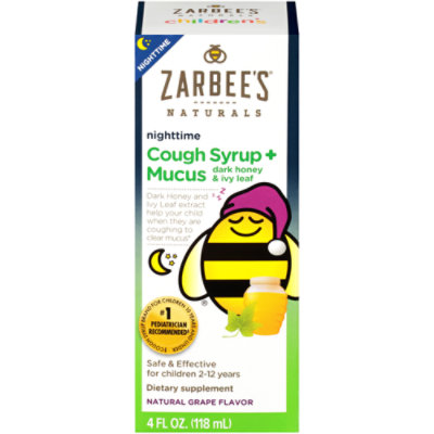 Zarbee's Naturals Childrens Grape Flavor Nighttime Cough Syrup + Mucus - 4 Fl. Oz.