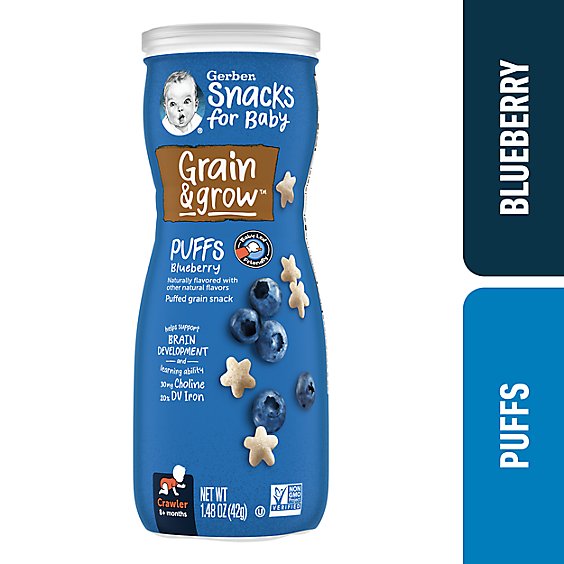 Gerber Grain & Grow Puffs Blueberry Snacks for Baby In Canister - 1.48 Oz