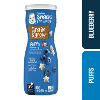 Gerber Grain & Grow Puffs Blueberry Snacks for Baby In Canister - 1.48 Oz - Image 1