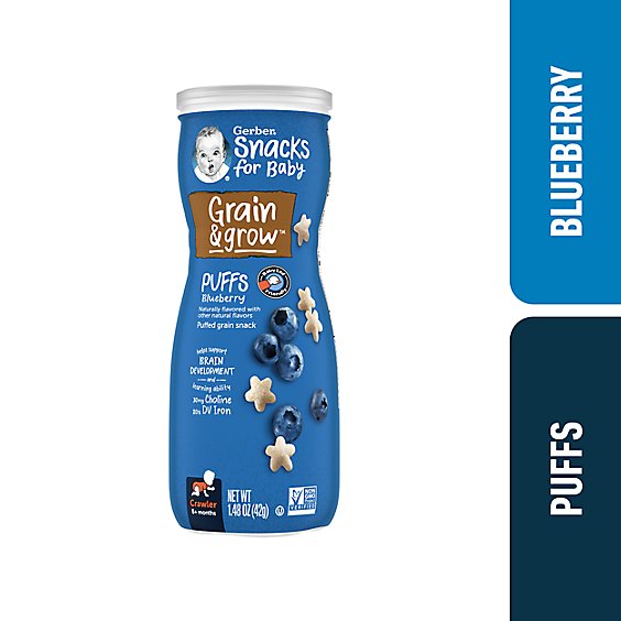 Gerber Grain & Grow Puffs Blueberry Snacks for Baby Canister - 1.48 Oz