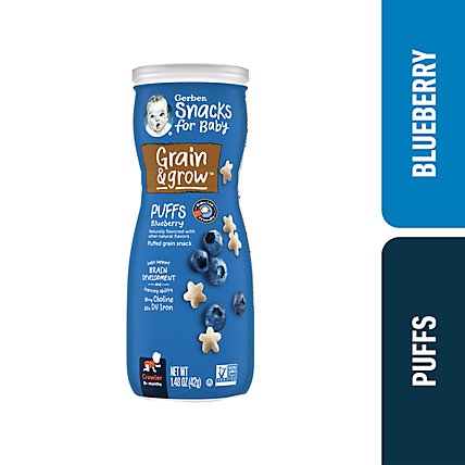 Gerber Grain & Grow Puffs Blueberry Snacks for Baby Canister - 1.48 Oz - Image 1