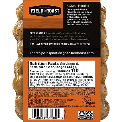 Field Roast Sausage Breakfast Apple Maple - 9.31 Oz - Image 6