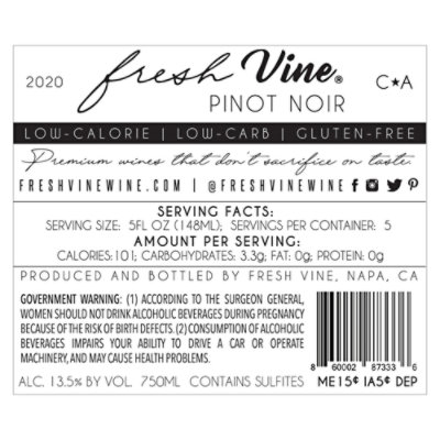 Fresh Vine Wine Pinot Noir - 750 Ml - Image 9