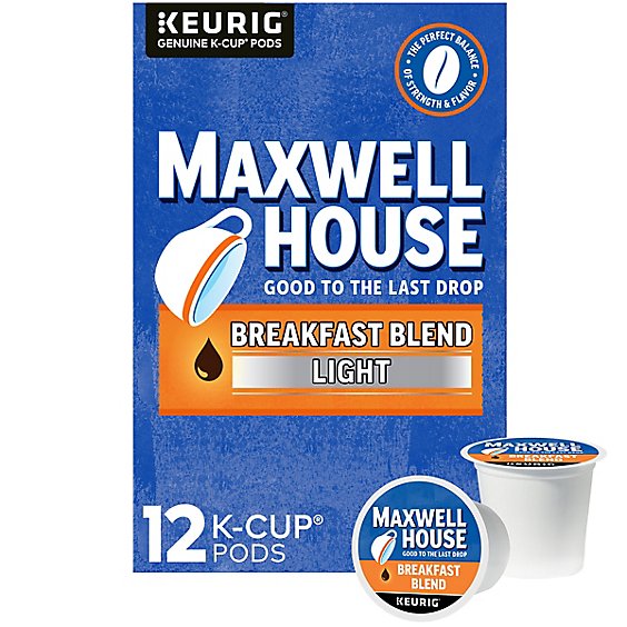 Maxwell House Breakfast Blend Light Roast KCup Coffee Pods Box - 12 Count