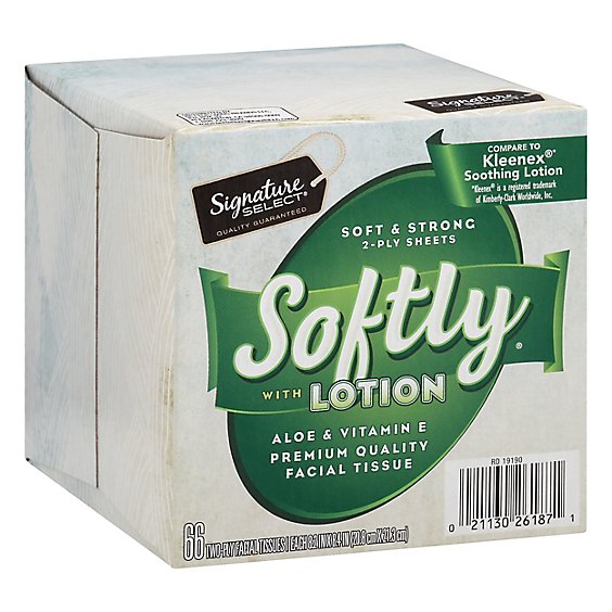 Signature Care Facial Tissue Ultra Softly Soft & Strong 2 Ply With Lotion - 66 Count