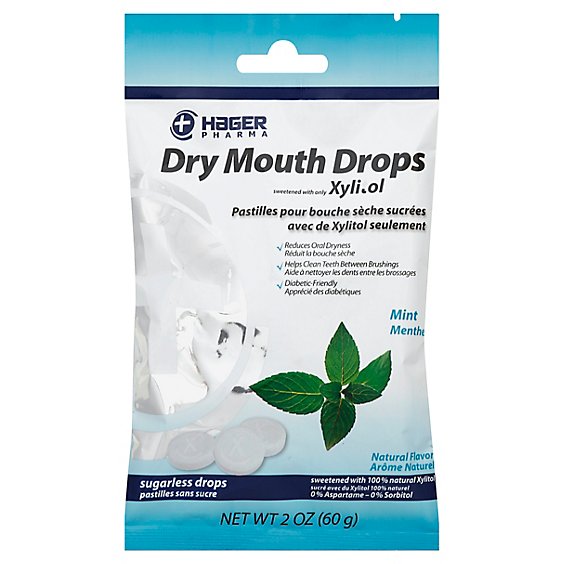 Hager Pharma Dry Mouth Drops Sugarless Mint - 2 Oz
