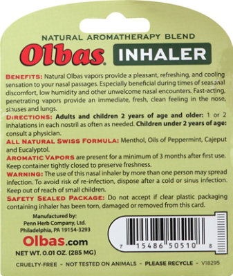 Olbas Inhaler Aromatherapy Natural - .01 Oz - Image 3