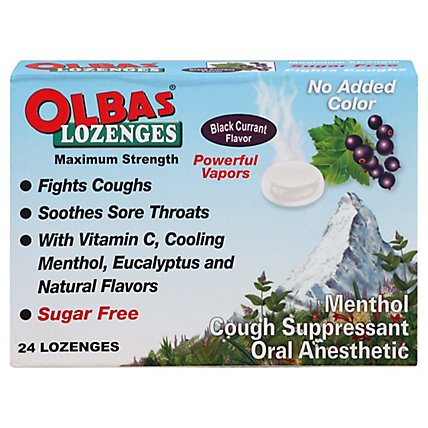Olbas Cough Suppressant Menthol Maximum Strength Lozenges Black Currant Flavor - 24 Count - Image 3