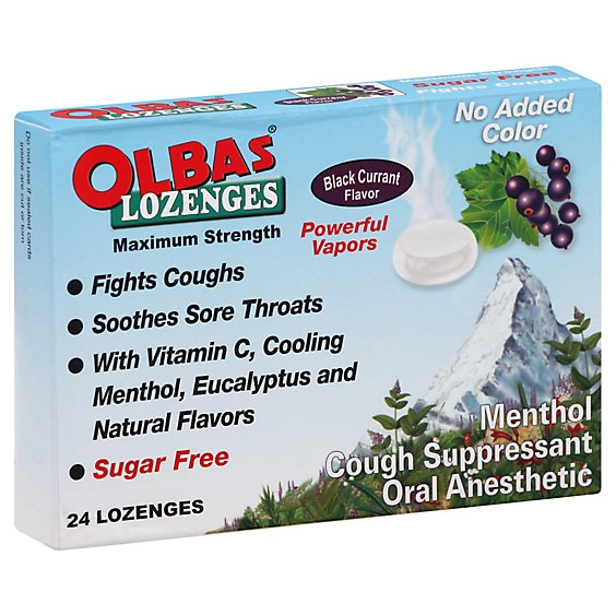 Olbas Cough Suppressant Menthol Maximum Strength Lozenges Black Currant Flavor - 24 Count