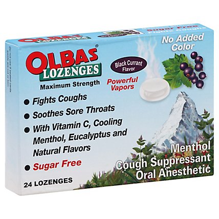 Olbas Cough Suppressant Menthol Maximum Strength Lozenges Black Currant Flavor - 24 Count - Image 1