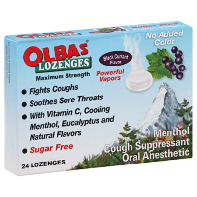 Olbas Cough Suppressant Menthol Maximum Strength Lozenges Black Currant Flavor - 24 Count
