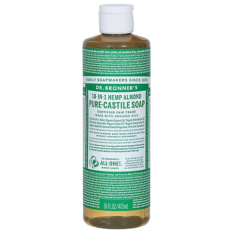 Dr. Bronners Soap Liquid Pure Castile 18 In 1 Hemp Almond - 16 Fl. Oz.