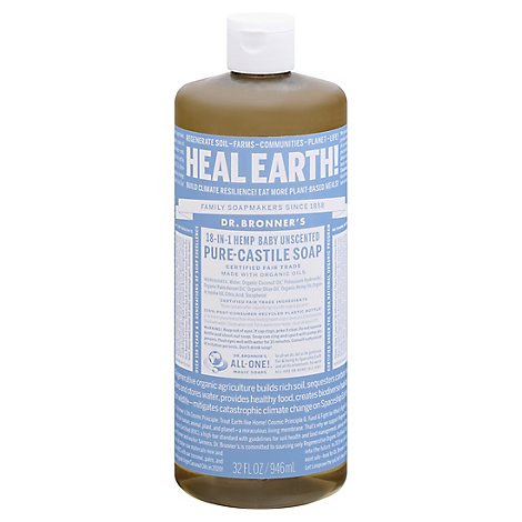 Dr. Bronners Liquid Soap Pure-Castile 18-In-1 Hemp Baby Unscented - 32 Fl. Oz.