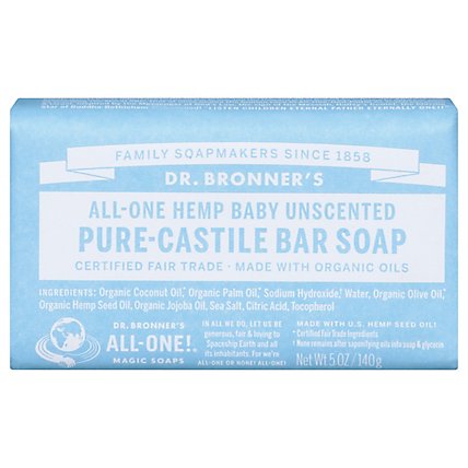 Dr. Bronners Bar Soap Pure-Castile All-One Hemp Baby Unscented - 5 Oz - Image 1