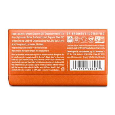 Dr. Bronners Soap Bar Pure Castile All One Hemp Tea Tree - 5 Oz - Image 4