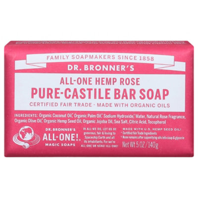 Dr. Bronners Soap Bar Pure Castile All One Hemp Rose - 5 Oz - Image 3