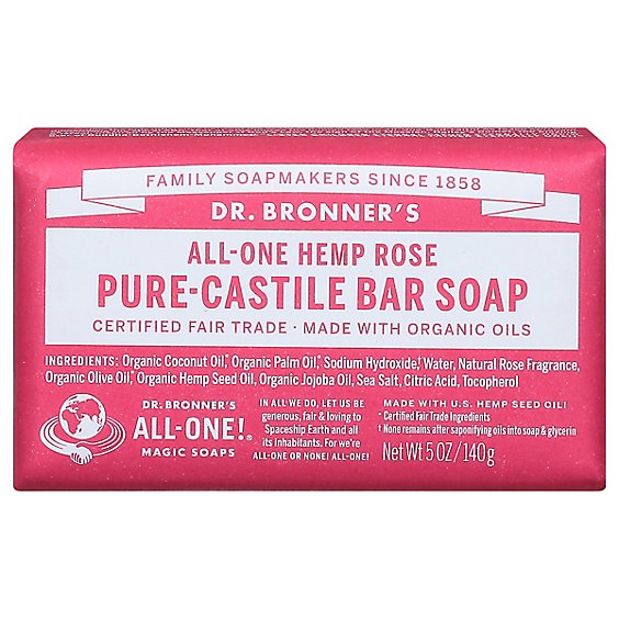 Dr. Bronners Soap Bar Pure Castile All One Hemp Rose - 5 Oz