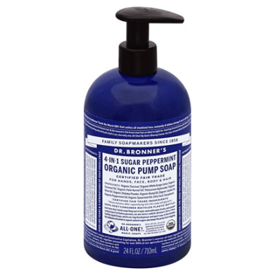 Dr. Bronners Pump Soap Organic 4-In-1 Sugar Peppermint - 24 Fl. Oz. - Image 1