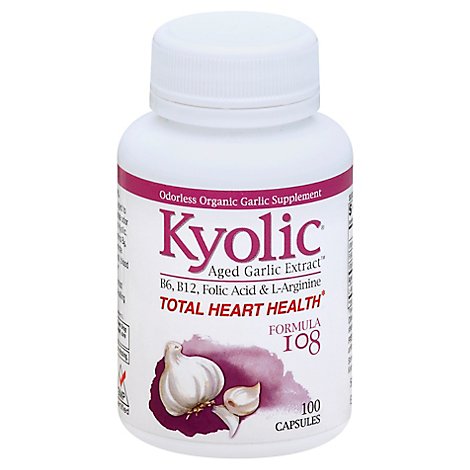 Kyoli Kyolic Formula 108 Garlic B6 B12 Folic Acid L Arginine - 100 Count