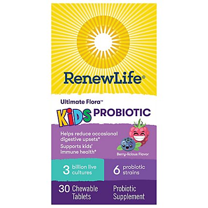 ReNew Life Ultimate Flora Probiotic Kids Chewable Tablets Berry-Licious - 30 Count - Image 1