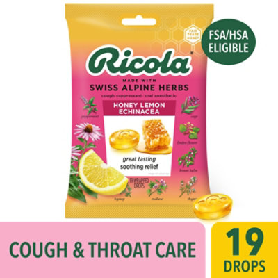 Ricola Throat Drops Cough Suppressant Honey Lemon With Echinacea - 19 Count - Image 1