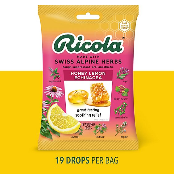 Ricola Throat Drops Cough Suppressant Honey Lemon With Echinacea - 19 Count