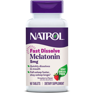 Natrol Sleep Support Strawberry Melatonin Fast Dissolve Tablets Extra Strength 5mg - 90 Count - Image 1
