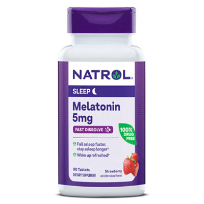 Natrol Sleep Support Strawberry Melatonin Fast Dissolve Tablets Extra Strength 5mg - 90 Count