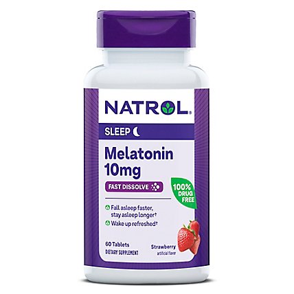 Natrol Sleep Support Strawberry Melatonin Fast Dissolve Tablets Max Strength 10mg - 60 Count - Image 2