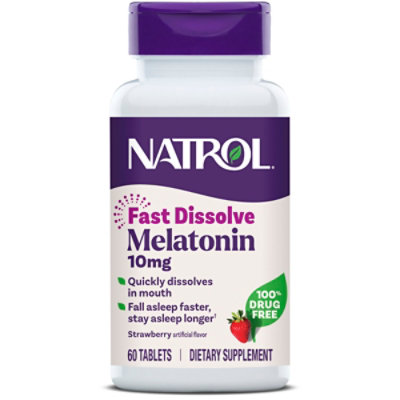 Natrol Sleep Support Strawberry Melatonin Fast Dissolve Tablets Max Strength 10mg - 60 Count - Image 1