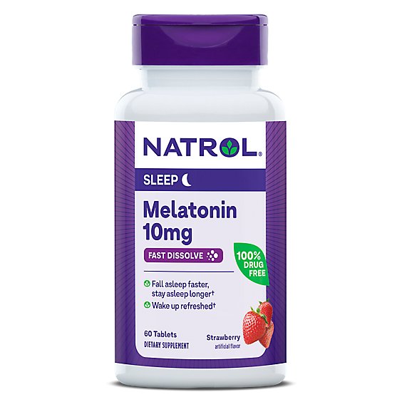 Natrol Sleep Support Strawberry Melatonin Fast Dissolve Tablets Max Strength 10mg - 60 Count