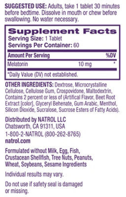 Natrol Sleep Support Strawberry Melatonin Fast Dissolve Tablets Max Strength 10mg - 60 Count - Image 2