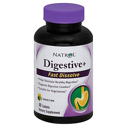 Natrol Digestive+ Fast Dissolve Tablets Lemon Lime - 60 Count - Image 1