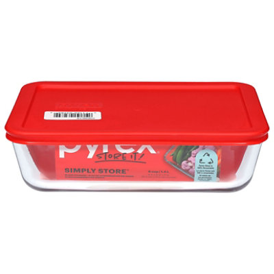 Pyrex Simply Store Glass Storage With Red Lid Rectangular 6 Cup - Each - Image 2