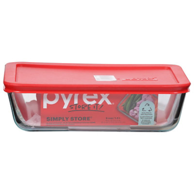 Pyrex Simply Store Glass Storage With Red Lid Rectangular 6 Cup - Each - Image 2