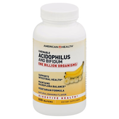 American Health Acidophilus and Bifidum Chewable Wafers Natural Banana Flavor - 100 Count