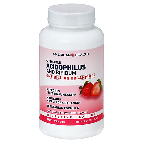 American Health Acidophilus and Bifidum Chewable Wafers Natural Strawberry Flavor - 100 Count