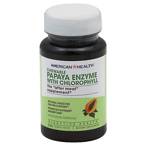 American Health Papaya Enzyme with Chlorophyll Vegetarian Formula Chewable Tablets - 100 Count