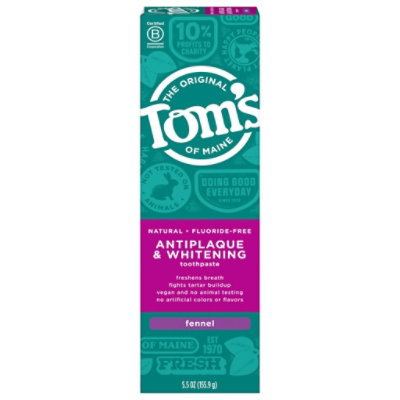 Toms Of Maine Toothpaste Antiplaque & Whitening Fennel Fluoride-Free - 5.5 Oz