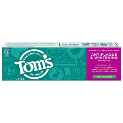 Toms Of Maine Toothpaste Antiplaque & Whitening Spearmint Gel - 4.7 Oz - Image 1