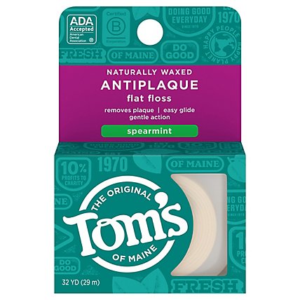 Toms Of Maine Dental Floss Flat Floss Antiplaque Naturally Waxed Spearmint - 32 Yard - Image 2