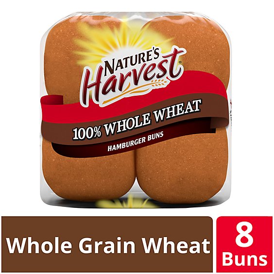 Nature's Harvest 100% Whole Wheat Hamburger Buns - 16 Oz