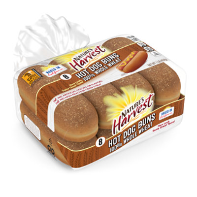 Natures Harvest Hot Dog Buns 100% Whole Wheat 8 Count - 16 Oz