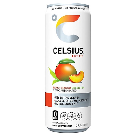 Celsius Calorie Reducing Drink Green Tea Peach Mango - 12 Oz