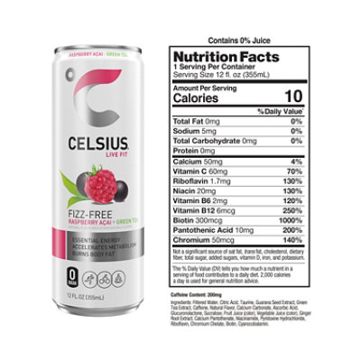 Celsius Calorie Reducing Drink Raspberry Acai Green Tea - 12 Oz - Image 3